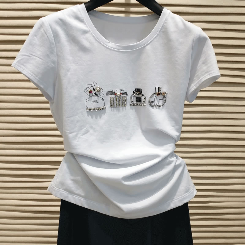 新颖哥弟特女装2018新款春装正品国内代购修身半袖短袖白色t恤女