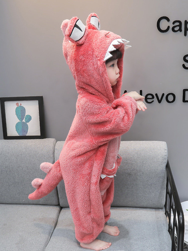 GIRLS ONE-PIECE PAJAMAS FALL WINTER FLANNEL GIRLS BABY BABY CORAL VELVET KIDS WINTER DINOSAUR LOUNGEWEAR