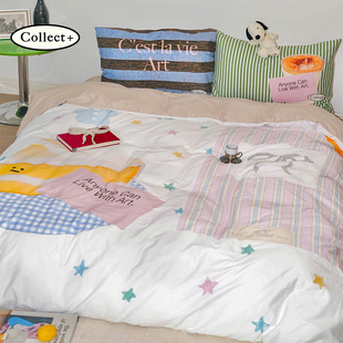 艺术收藏夹 星星派对全棉纯棉卡通多巴胺风床品四件套床笠床单ins
