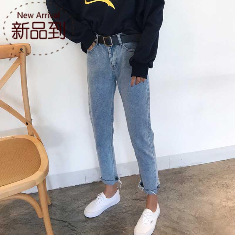 2018春装女装韩版宽松百搭直筒裤高腰毛边牛仔裤九分裤学t生长裤|msdalam kategori Butik wanita / wanita, seluar jeans - dari Buy2taobao.com untuk memberikan perkhidmatan ejen Taobao profesional membeli