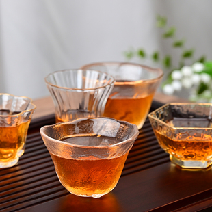 日式玻璃主人杯功夫茶杯品茗杯个人专用喝茶杯子茶具客人锤纹酒杯