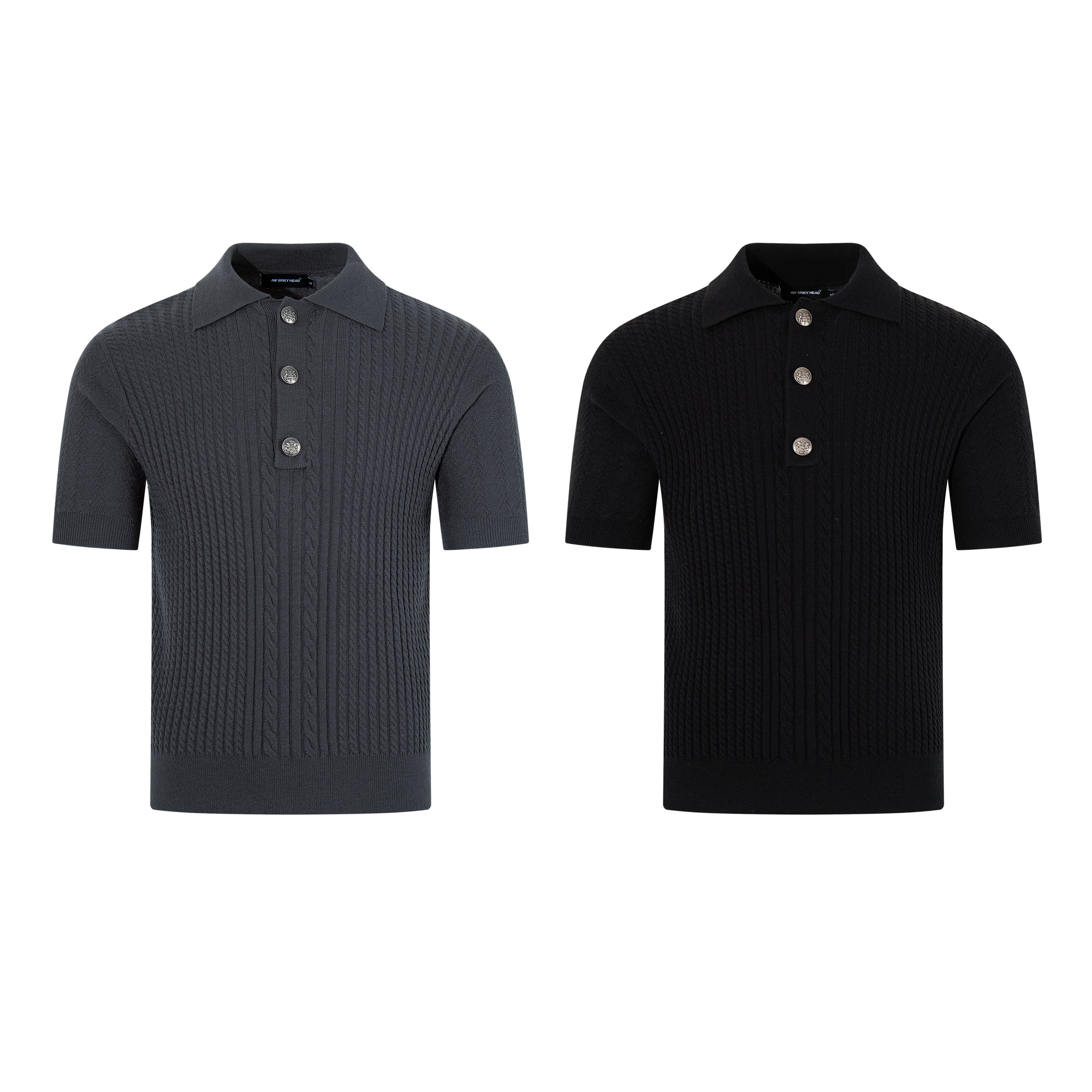 SAIMT麻花纹老钱风翻领针织衫男短袖纽扣POLO衫夏季毛衣