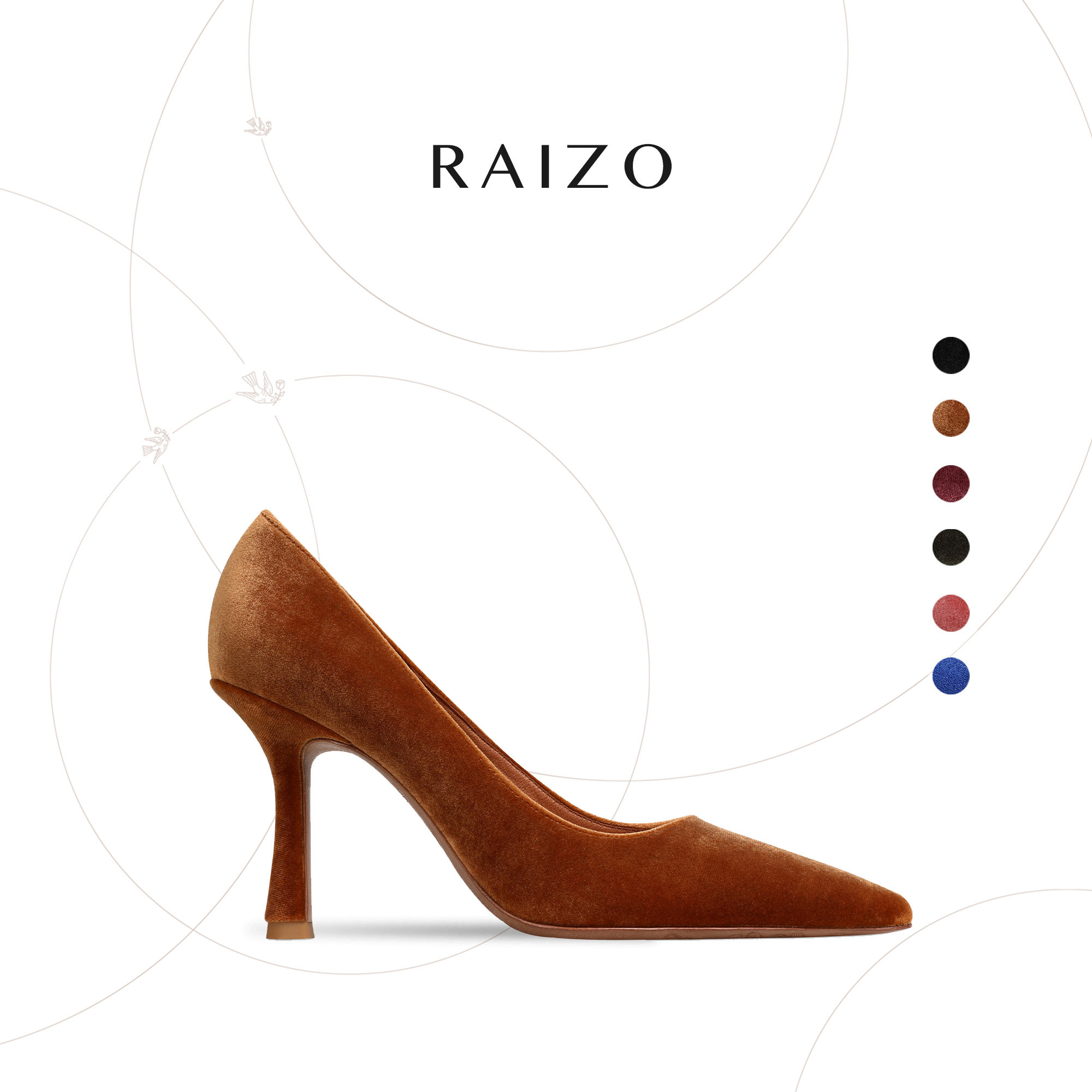 RAIZO 手工钻石绒高跟鞋尖头细跟女手工鞋舒适真皮底春夏宴会单鞋