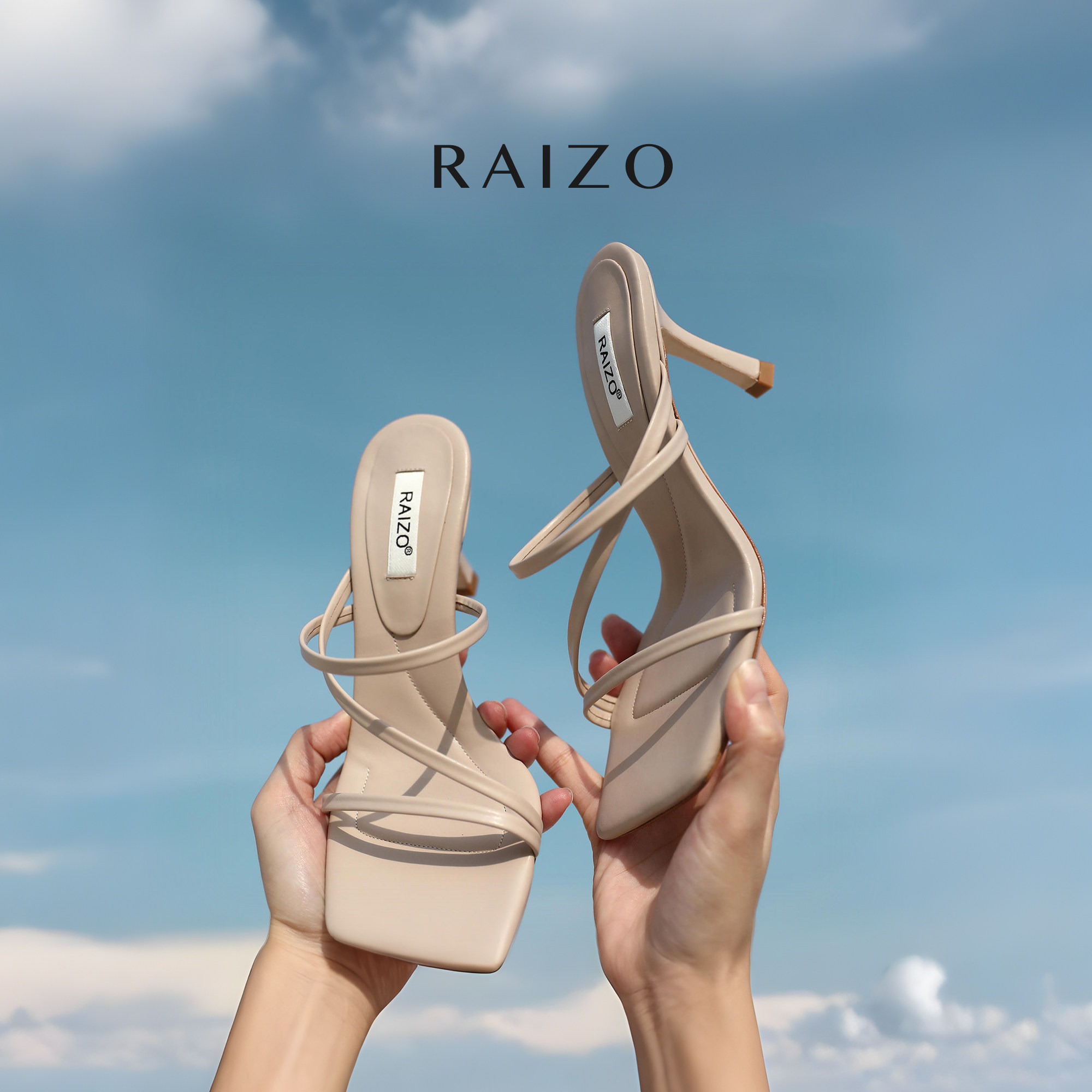 RAIZO 手工夏季凉拖 舒适透气真皮大底简约休闲细跟时装凉鞋方头