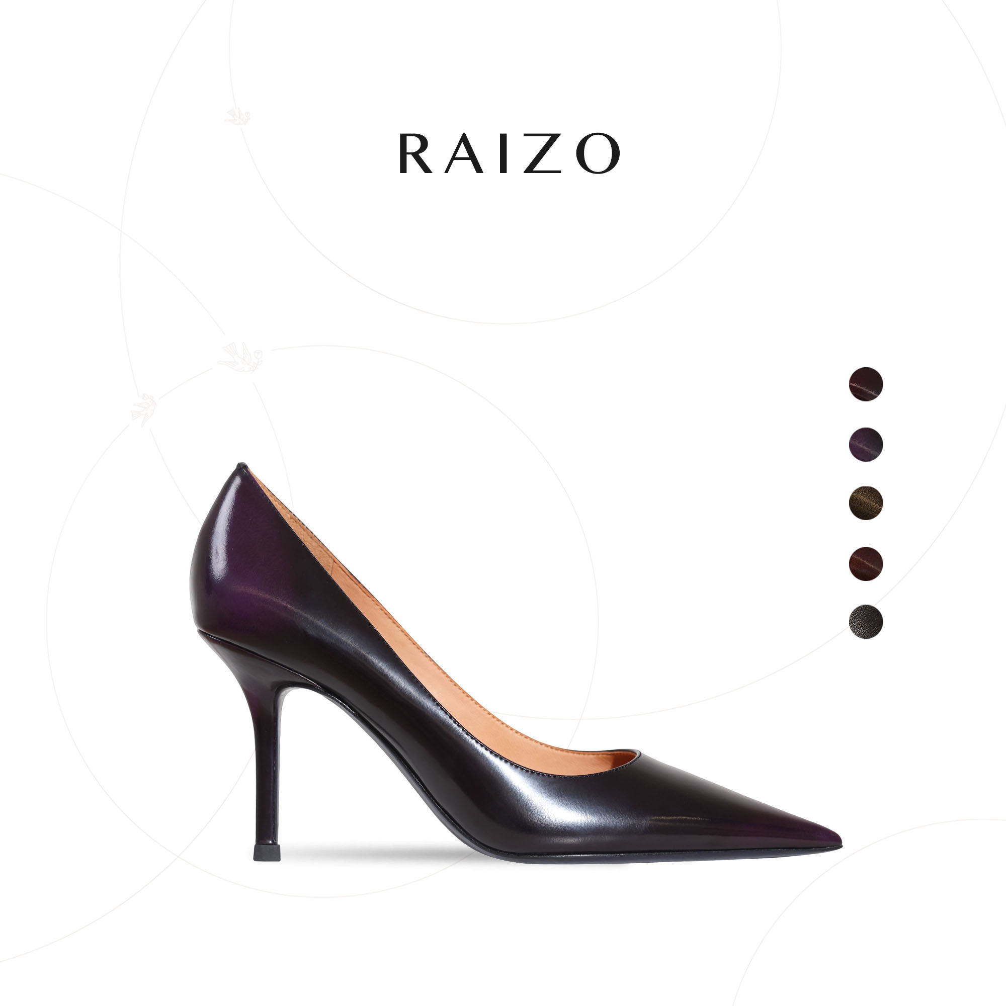 RAIZO限量款蓝色真皮底手工擦色尖头高跟鞋小众细跟不累脚浅口女