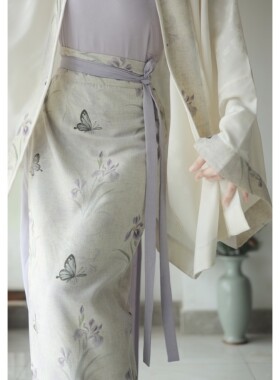 岁余【蝴蝶鸢尾】赵伯雲貉袖吊带印花窄摆宋旋裙秋款宋制汉服