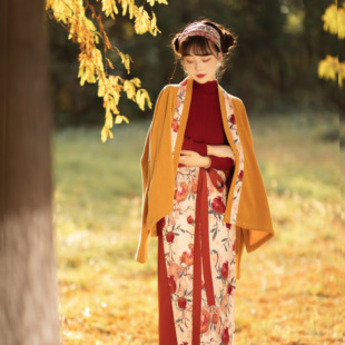 【岁余】飞机袖宋制短褙子石榴印花宋旋裙港风原创汉服