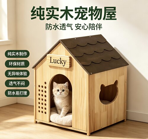 狗窝四季通用狗屋房子型夏季室内室外狗笼小型犬泰迪实木 木制