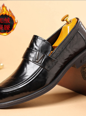 21511新款头层牛皮商务休闲男鞋真皮尖头正装皮鞋男时尚一脚蹬