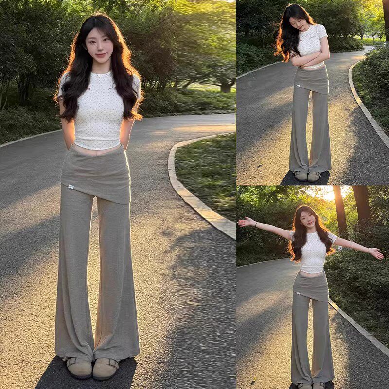 咖色微喇裤女春季2026新款小个子屁帘垂感高腰喇叭修身显瘦运动裤