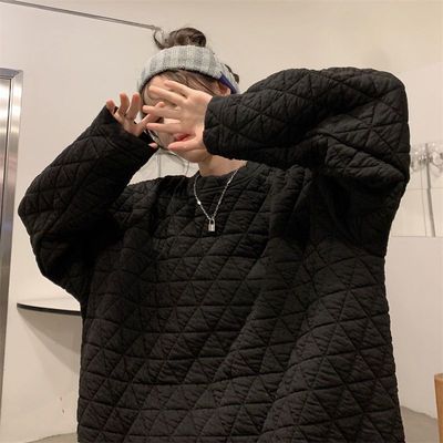 加厚菱格棉服卫衣女秋冬韩版新款宽松百搭纯色泡泡空气棉上衣外套