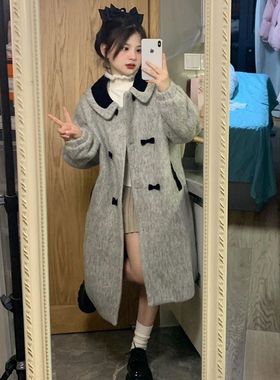 灰色毛呢大衣女中长款秋冬新款韩系气质高级感小个子毛呢外套2025