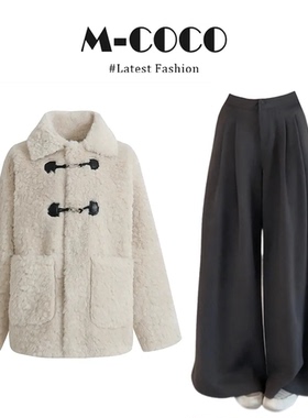 parkyeon韩版时尚撞色拼接保暖外套女深灰色宽松显瘦休闲裤套装