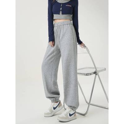 显色灰运动裤女7165-1小个子春秋025新款2宽松瘦美式直筒休闲束脚