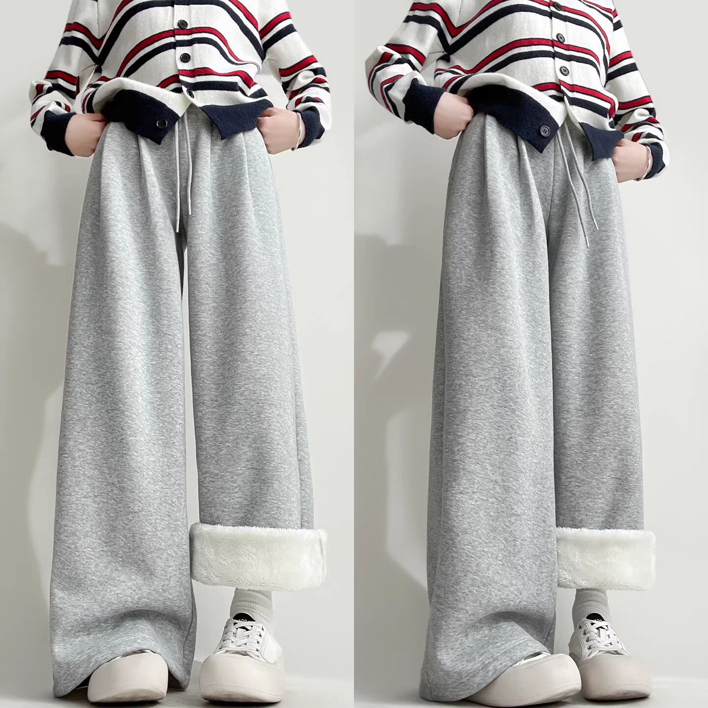 美式加绒运动裤女秋冬新款低腰垂感阔腿裤小个子加绒加厚保暖卫裤