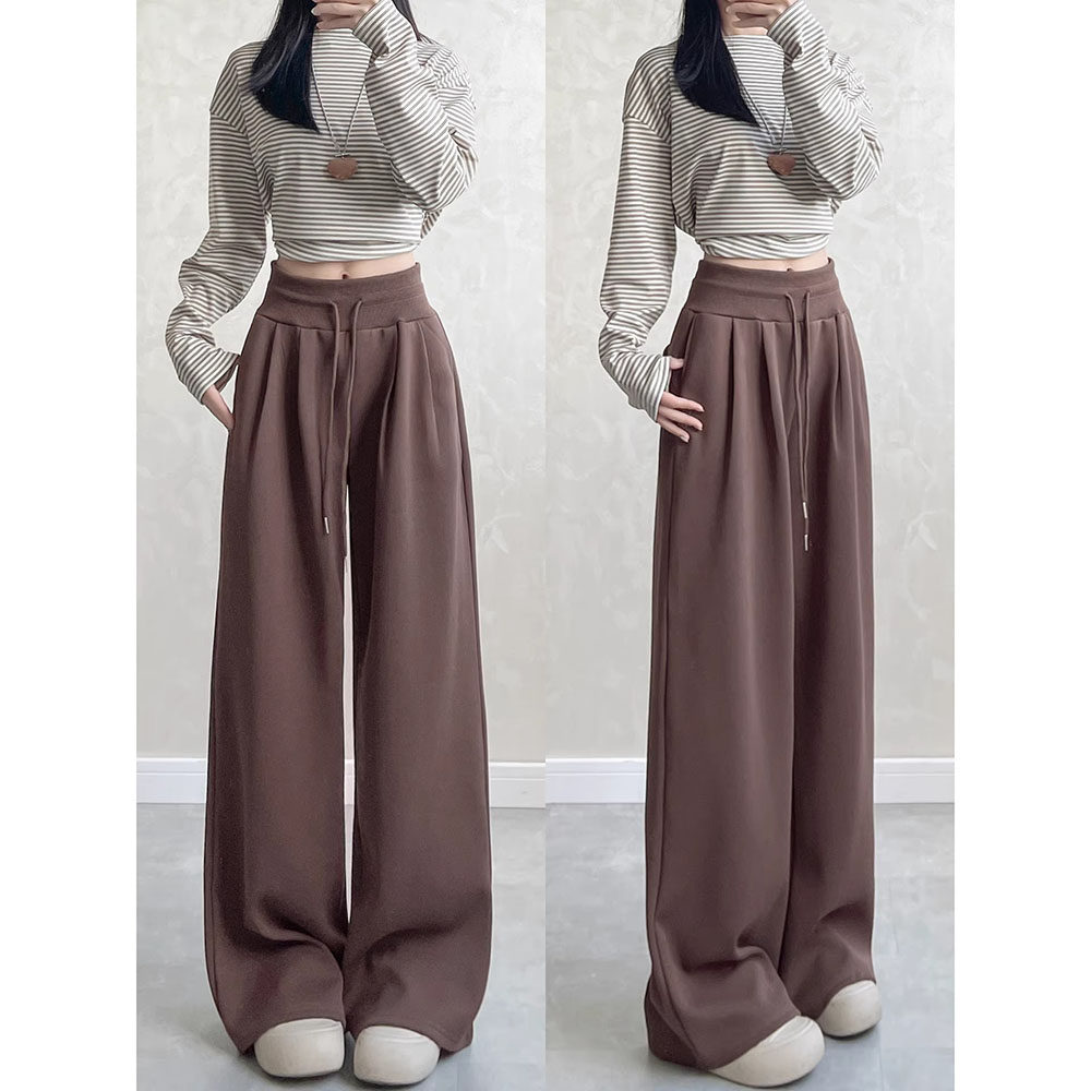 美式咖色运动阔腿裤女秋冬2025新款低腰宽松小个子慵懒休闲卫裤子