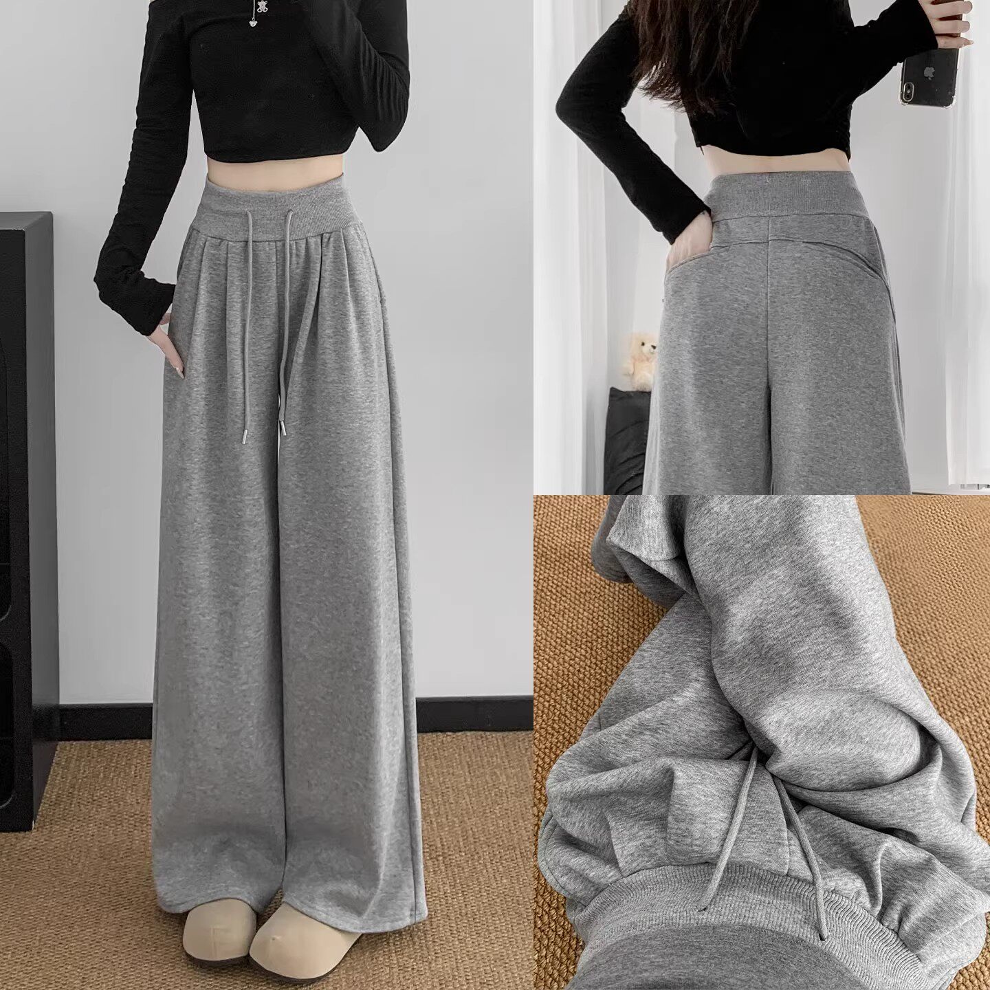灰色低腰运动裤女款2025新款秋季直筒休闲美式卫裤宽松慵懒阔腿裤