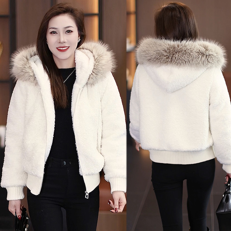 冬季大毛领羊羔毛外套女棉服上衣