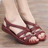 复古妈妈鞋 凉鞋 平底防滑休闲老人奶奶鞋 平跟老式 女士夏季 外穿时尚