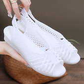 夏季 平底防滑塑胶软底老人奶奶鞋 外穿时尚 鱼嘴鞋 复古老式 女士凉鞋