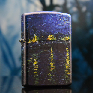 ZORRO佐罗彩印梵高罗纳河上的星夜煤油打火机黄铜防风砂轮