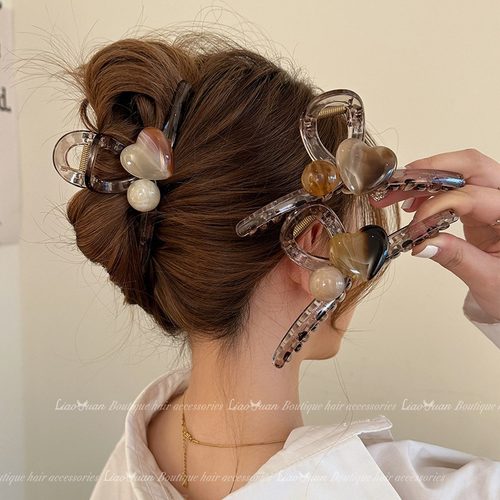 2025新款复古晕染爱心抓夹女高级感夏季夹子头饰发夹后脑勺鲨鱼夹