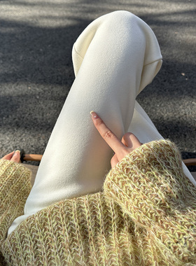 ROVJE CALLIE&OEAS毛呢女秋冬款加厚绒休闲垂感直筒窄版阔腿裤子