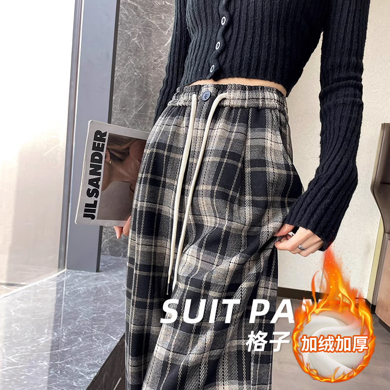 ROVJE CALLIE&OEAS2025冬季新款加绒毛呢格子裤女秋冬直筒阔腿裤,女装/女士精品,大码裤装,淘宝优惠券,粉丝福利购,淘宝优惠卷