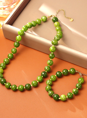欧式绿色天然玉髓石项链简约时尚高级感轻奢气质毛衣链小众小清新