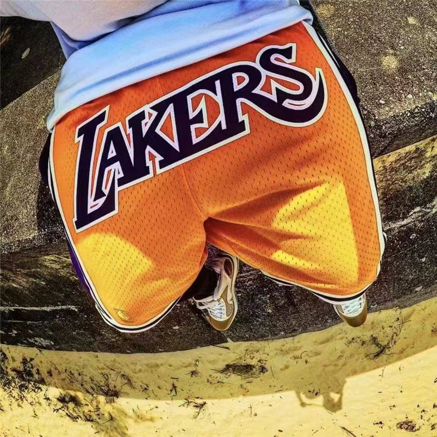 湖人詹姆斯科比美式复古刺绣短裤速干透气健身不过膝篮球五分裤潮