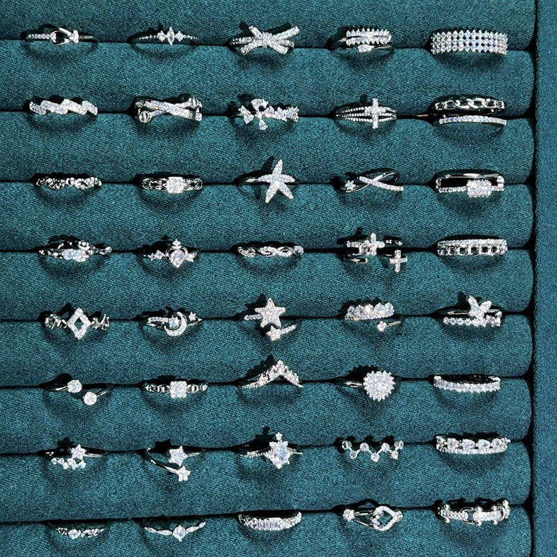 碎钻合集星星十字架几何微镶个性简约戒指女冷淡风时尚百搭指环潮