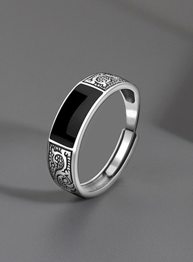 复古龙纹戒指男潮ins个性开口指环时尚简约民族风黑色男士单身戒