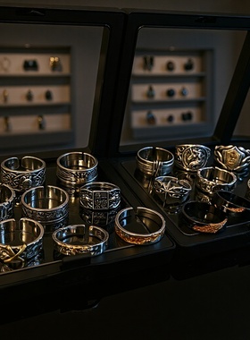 复古组合叠戴男士戒指潮流个性单身食指戒小众冷淡风戒指批发