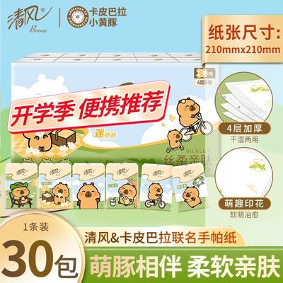 清风手帕纸小黄豚印花4层30包
