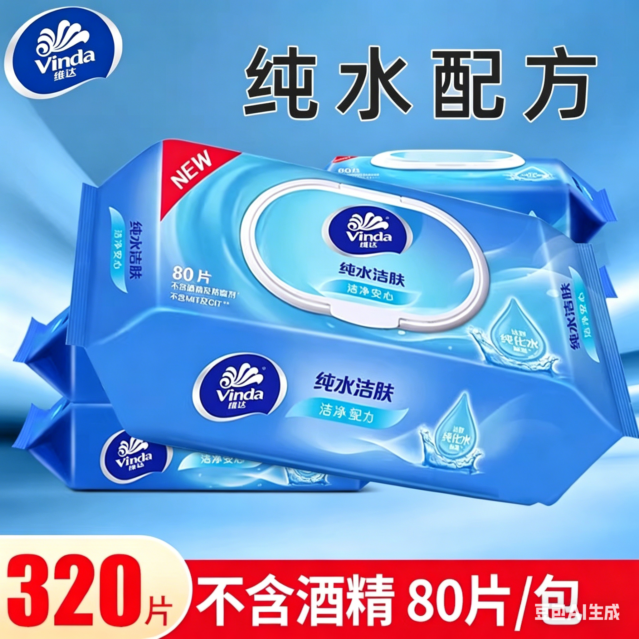 维达湿巾婴儿擦屁股清洁抽纸家用整箱实惠装80片大包装擦鞋湿纸巾