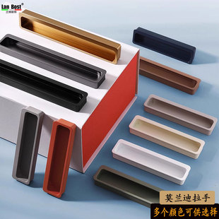 现代简约抽屉橱柜暗扣黑色长把手嵌入式隐形白色暗拉手衣柜门内嵌