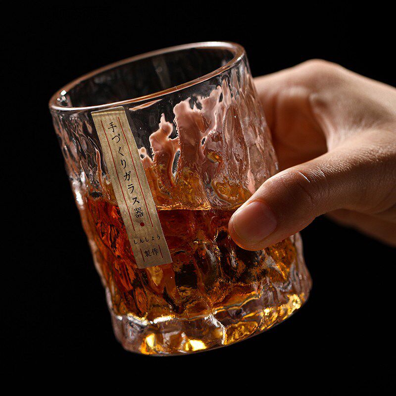 收藏手作日式f冰纹杯锤纹洋酒杯子水晶玻璃家用啤酒杯威士忌杯酒