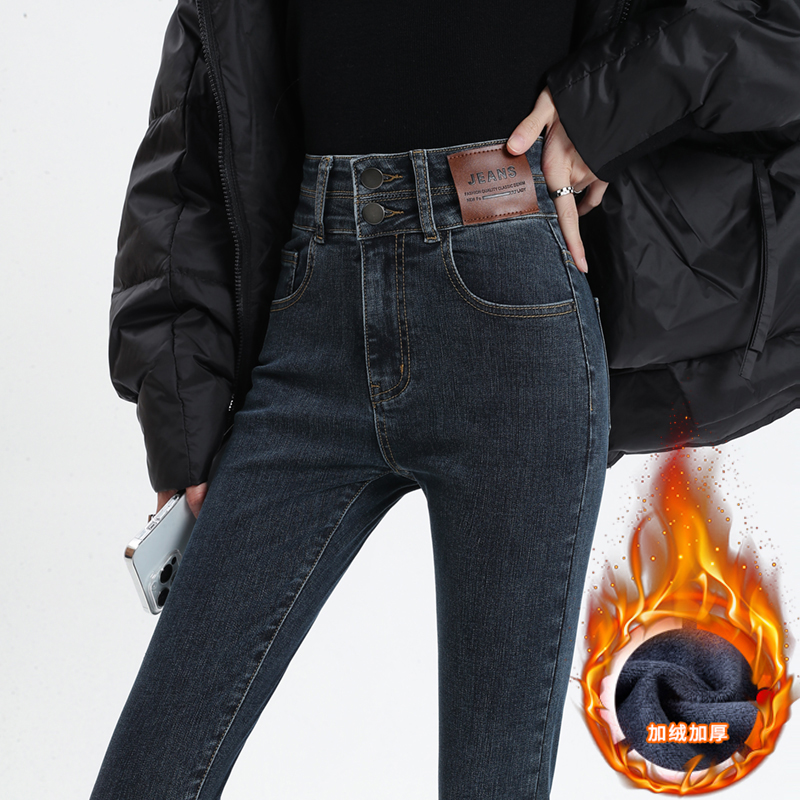 蓝灰色紧身牛仔裤女显瘦铅笔裤