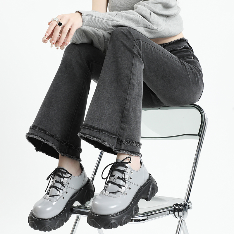 微喇叭裤毛边高腰百搭显瘦拖地裤