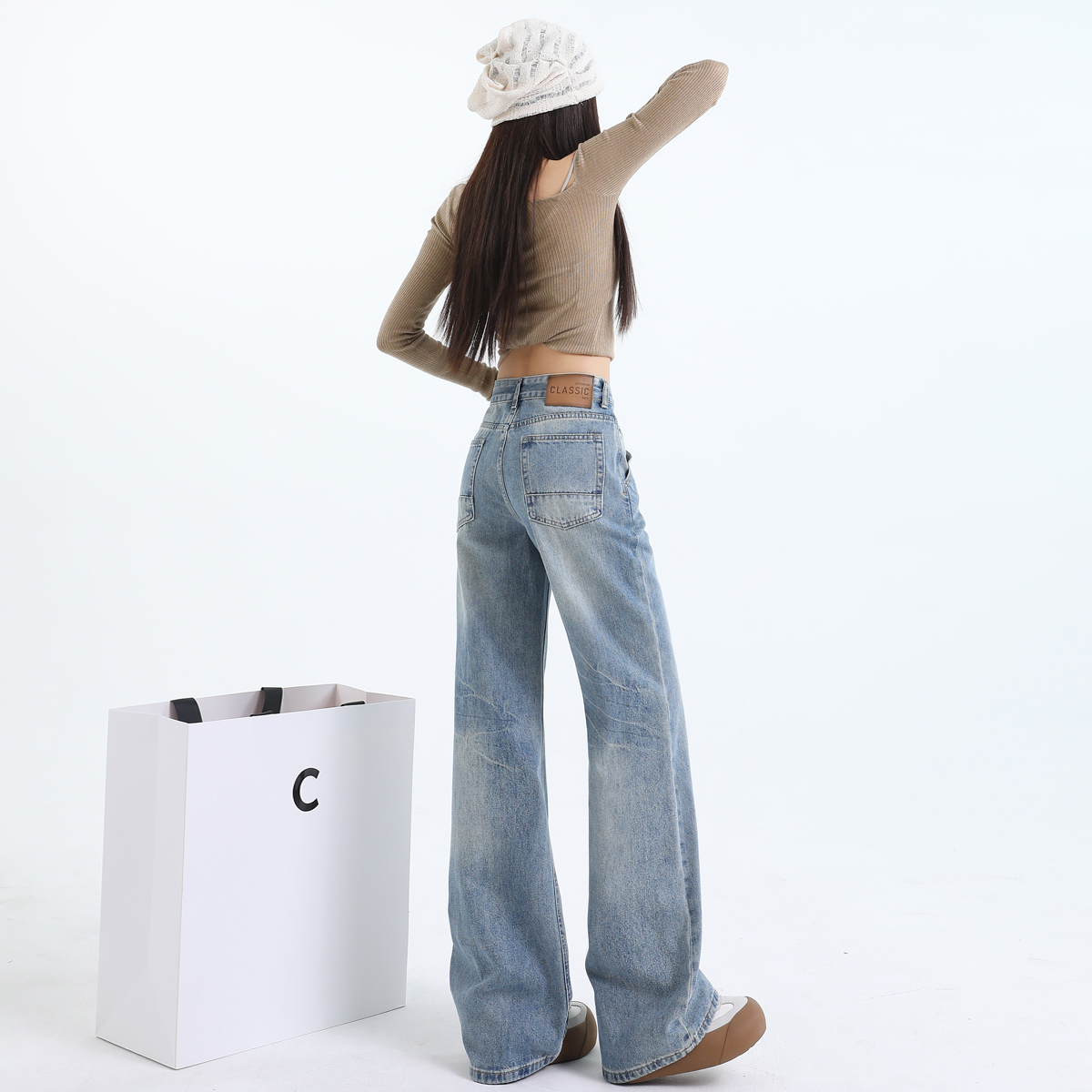 阔腿牛仔裤女高腰显瘦直筒裤