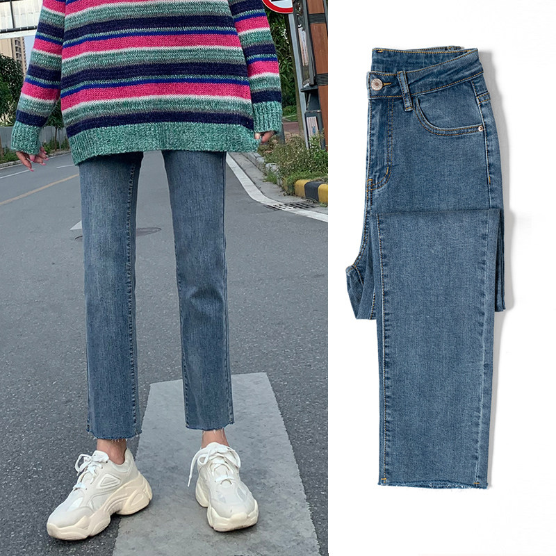 牛仔裤女秋装2020新款高腰百搭显瘦显高宽松网红9分直筒裤子潮ins