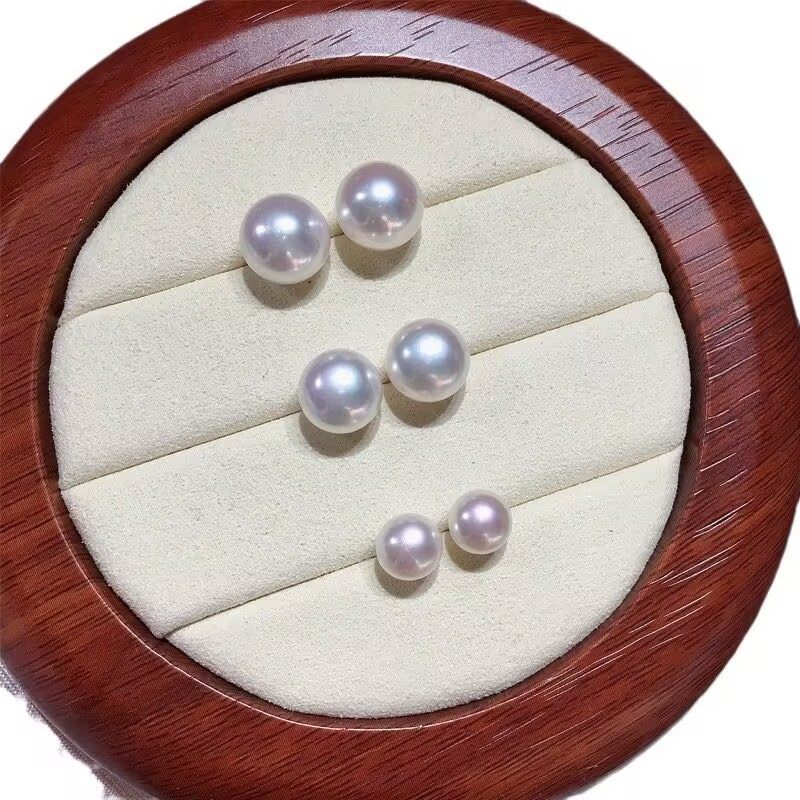 高亮小灯泡天然淡水珍珠素钉5A耳钉S925纯银针简约百搭女耳饰