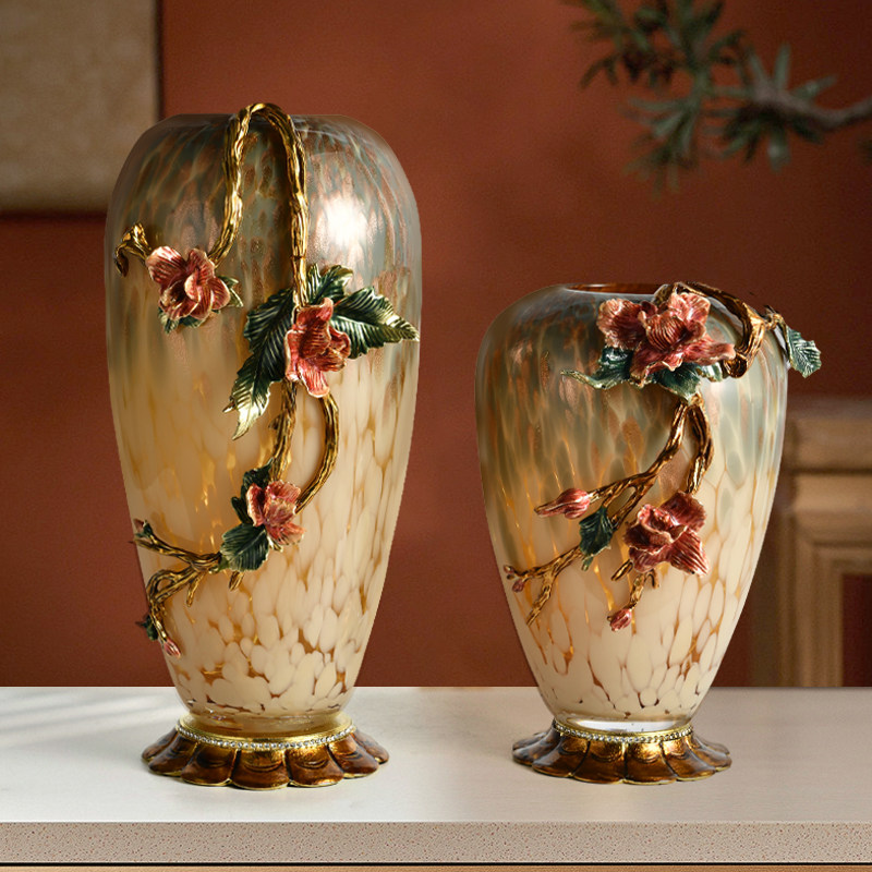 新中式珐琅彩琉璃摆件入户玄关客厅边几斗柜电视柜装饰乔迁花瓶