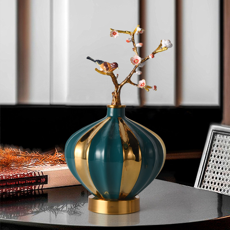 家用花器创意珐琅彩酒柜陶瓷摆件客厅玄关电视柜中式仿真花枝花瓶