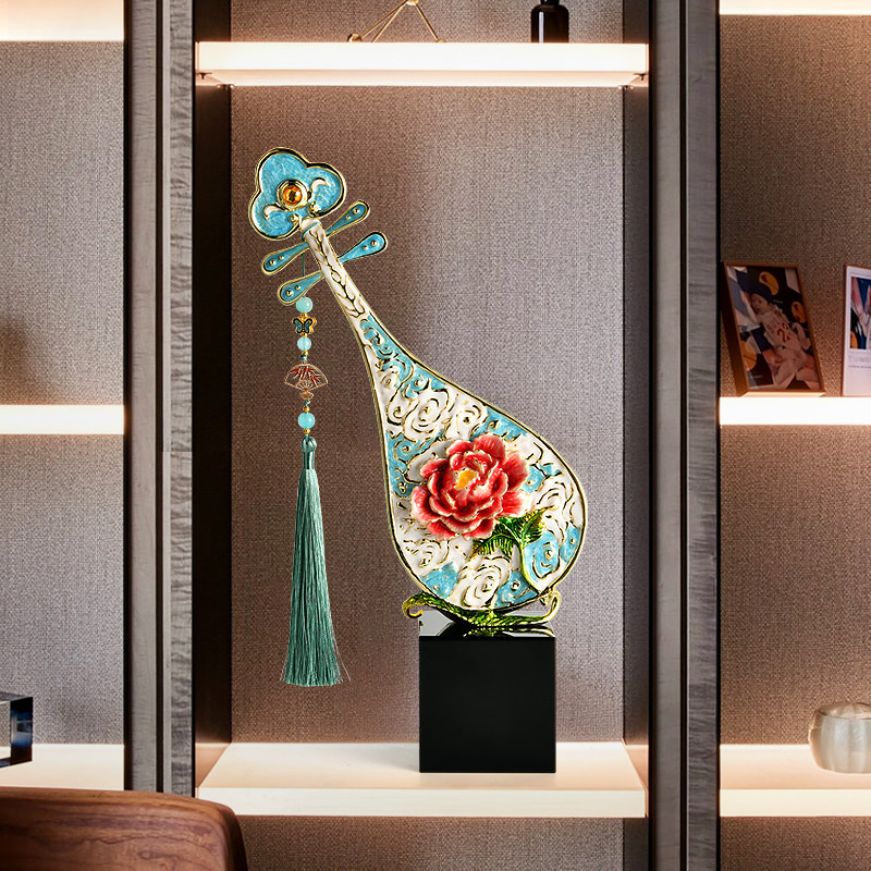 珐琅彩牡丹花琵琶摆件客厅酒柜电视柜装饰乔迁新居礼品博古架饰品