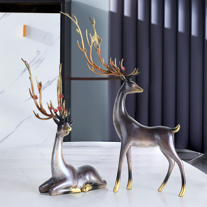 珐琅彩黄铜梅花鹿摆件客厅玄关电视柜装饰品轻奢高档家居乔迁礼品