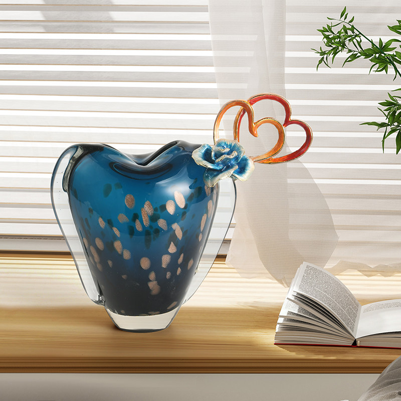 客厅花瓶轻奢现代创意心心相印玻璃插花容器装饰摆件家用玄关饰品