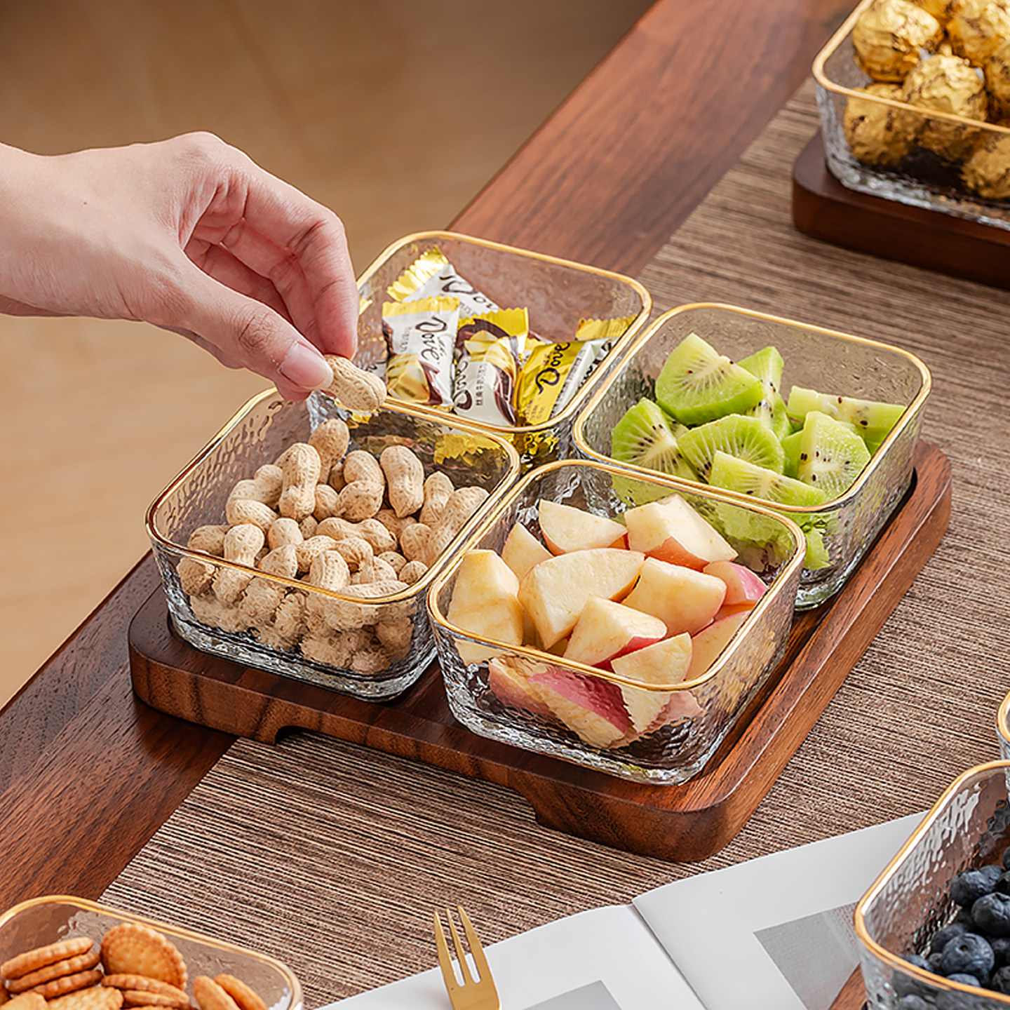 轻奢玻璃水果盘家用客厅茶几高档干果盘糖果盒零食摆放坚果收纳盒