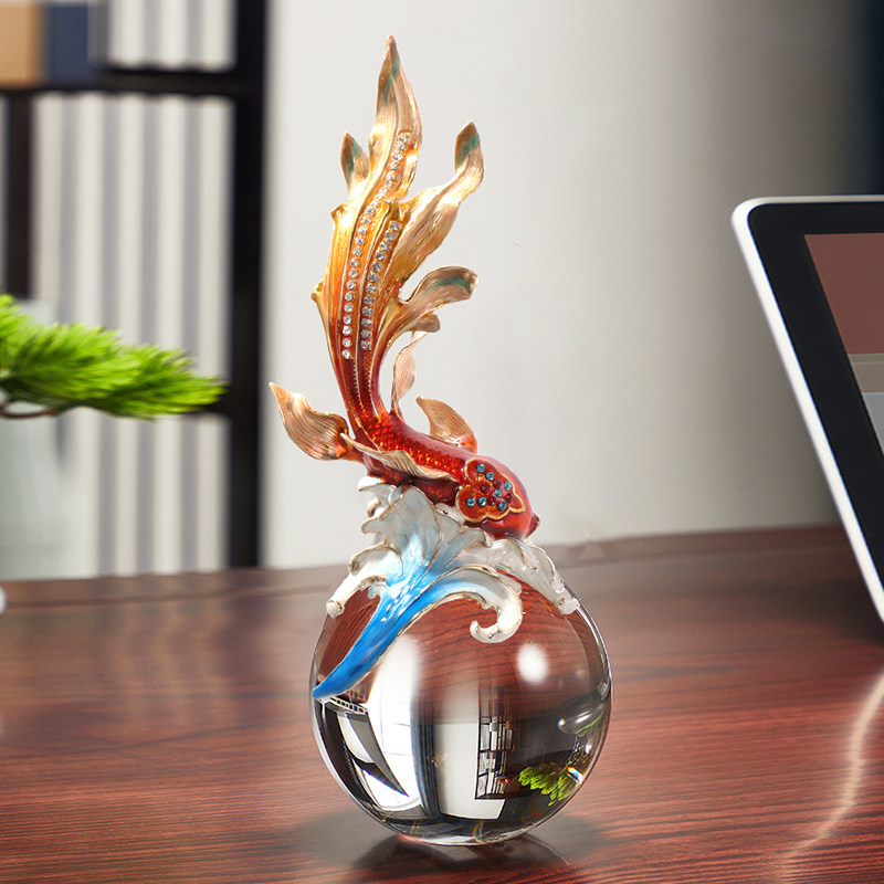 鸿运锦鲤玻璃球摆件客厅玄关博古架电视柜书房创意家居装饰品礼品