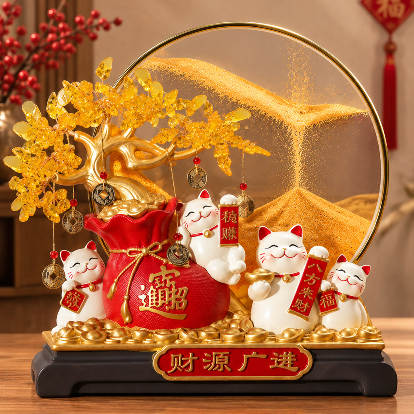 招财猫发财树财源广进摆件创意流沙工艺装饰品开业礼品招财进宝